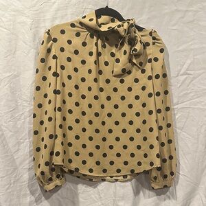 Elegant Tan Polka Dot Blouse with Bow